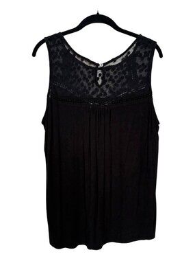 Loveappella | Black Sleeveless Blouse with Floral Lace Detail | 1X